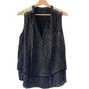 PROENZA SCHOULER 100% Silk Sleeveless Print Blouse Sz 2 Tie V-Neck Polka Dot Top